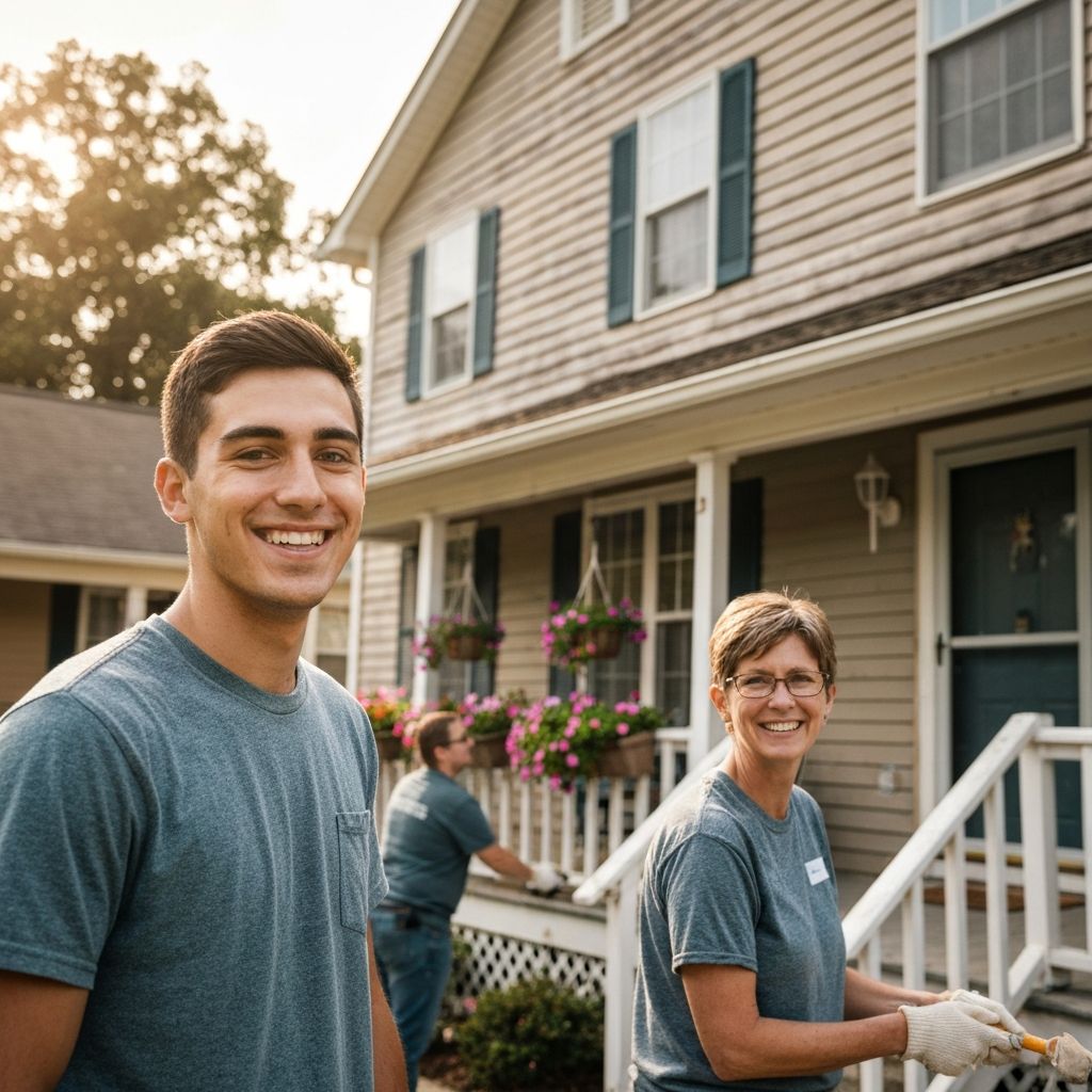 Volunteers helping a homeowner